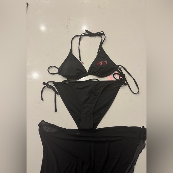 Juicy Couture Black Rhinestone Cherry 3-Piece Bikini Set Size L NWT - Picture 12 of 12